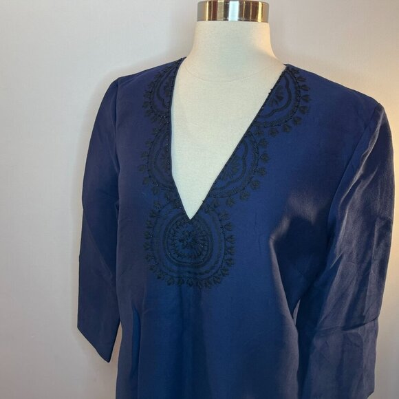 C. WONDER Women's Indigo Blue V-Neck Embellished Dress- Size 10 - NWT $178 - Picture 3 of 5